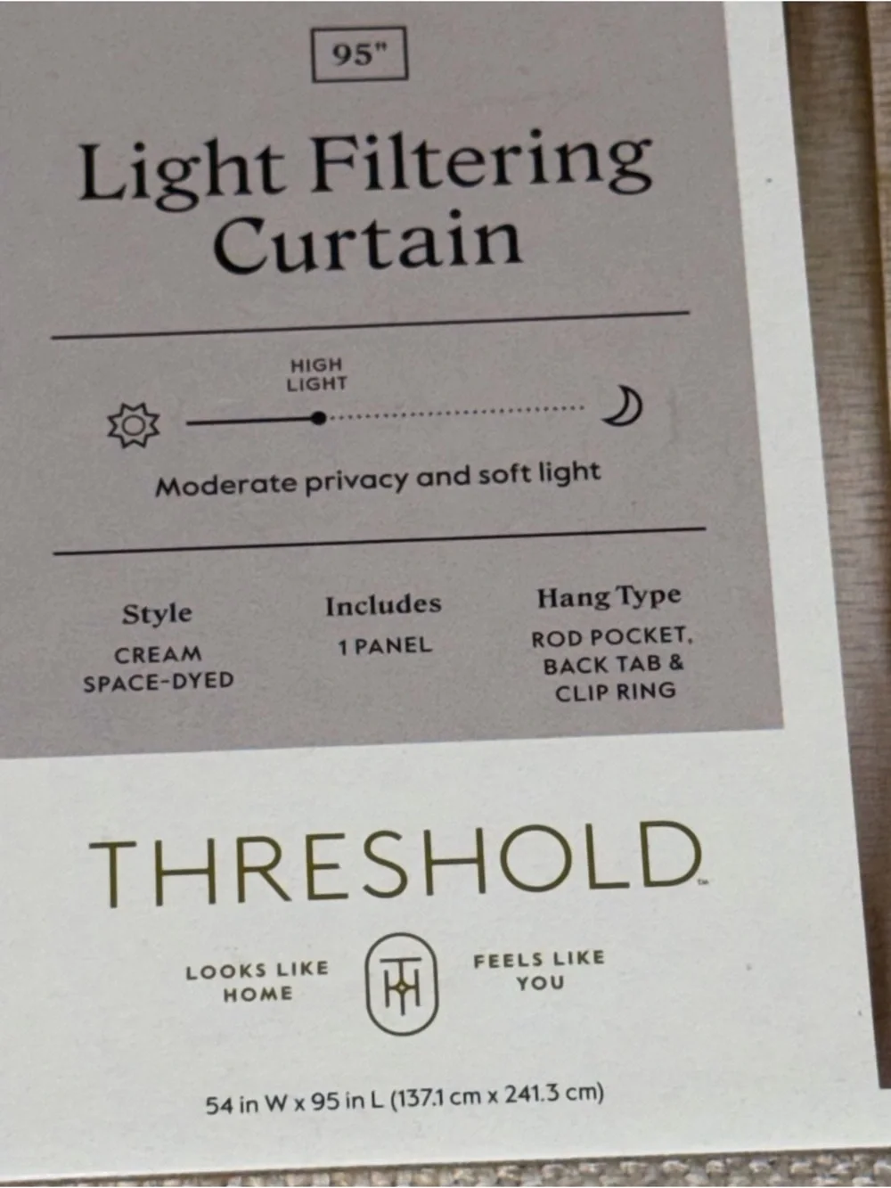 54”x95” Threshold Light Filtering Textured Window Curtain Panel in Cream NWT